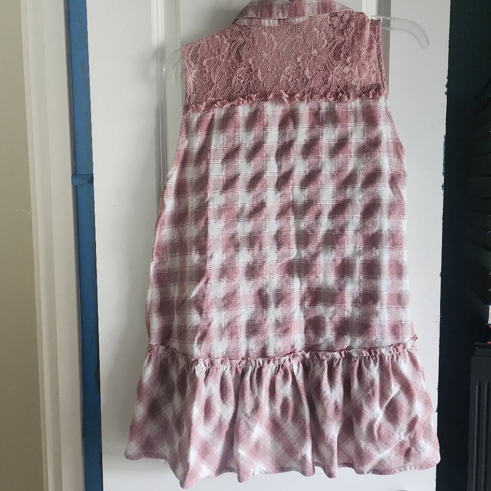 Easel Pink and White Plaid Sleeveless Top - Picture 6 of 8